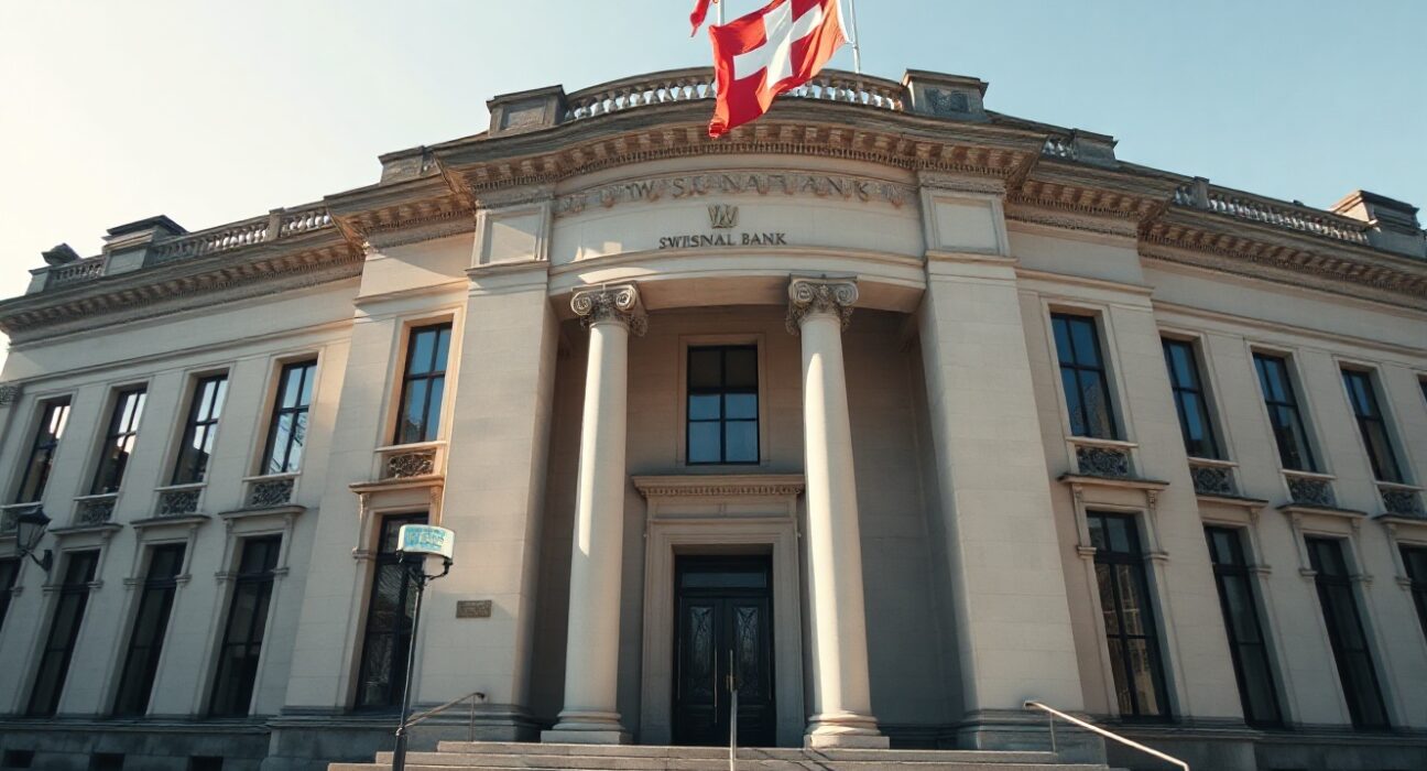 Swiss National Bank headquarters in Bern, Switzerland, on a clear winter morning.