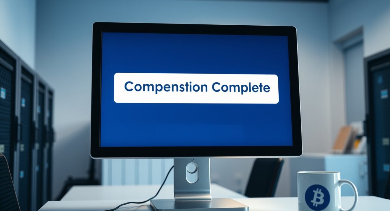 Computer monitor showing blockchain transaction confirmation for Syndicate hack compensation