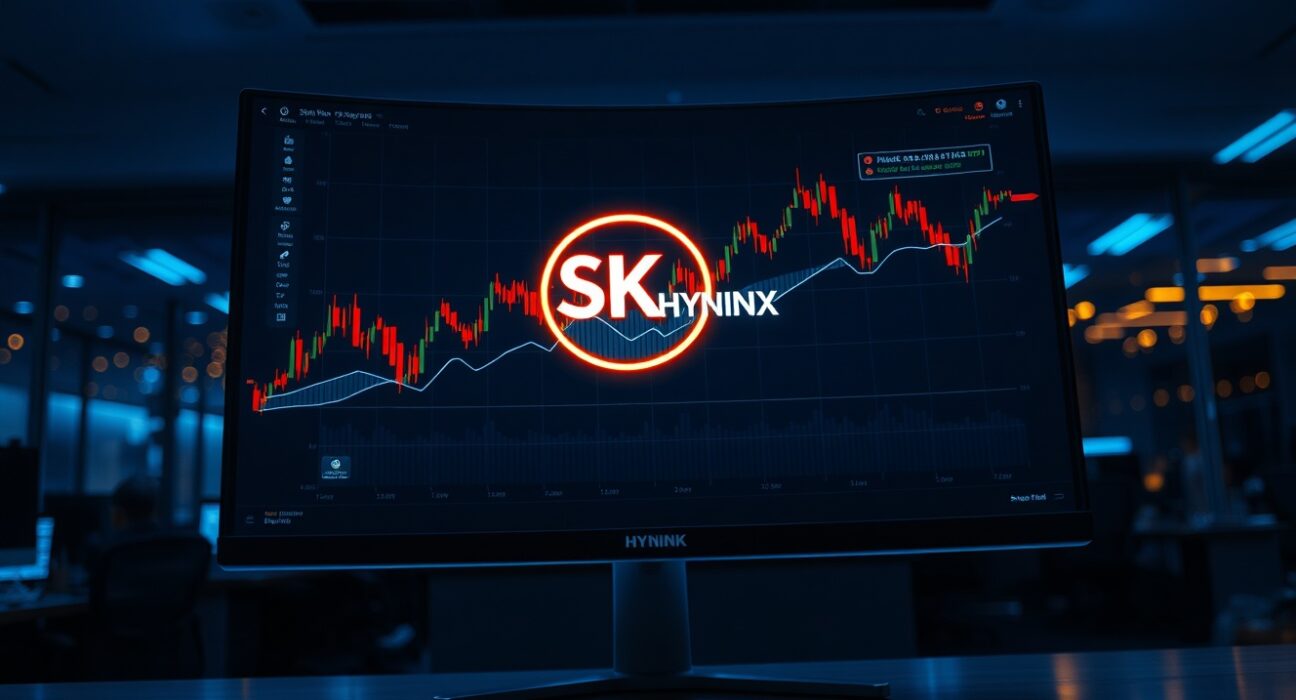 SynFutures trading platform interface displaying SK Hynix stock token chart