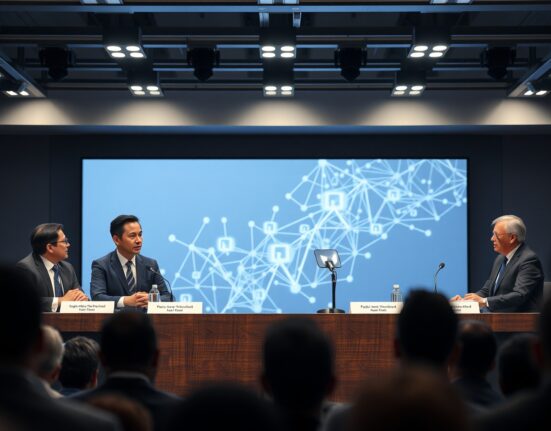 Panel of crypto executives at a conference discussing synthetic stock tokens and regulatory risks.