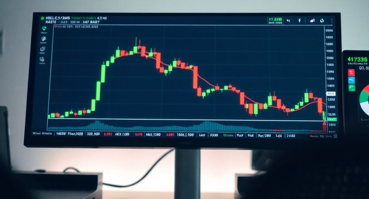 Synthetix (SNXUSD) price chart approaching a major support level on a trading screen