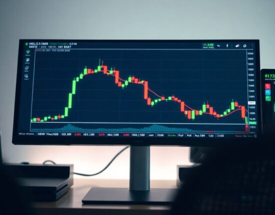 Synthetix (SNXUSD) price chart approaching a major support level on a trading screen