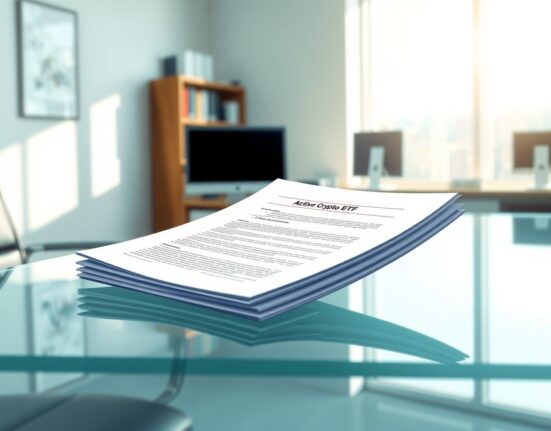 T. Rowe Price Active Crypto ETF S-1 filing document on a desk, symbolizing the fund's regulatory submission.