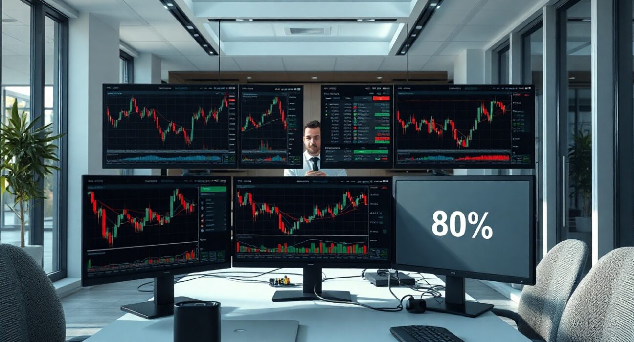 TabTrade copy trading platform interface on a monitor in a modern trading office