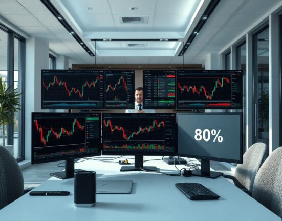 TabTrade copy trading platform interface on a monitor in a modern trading office