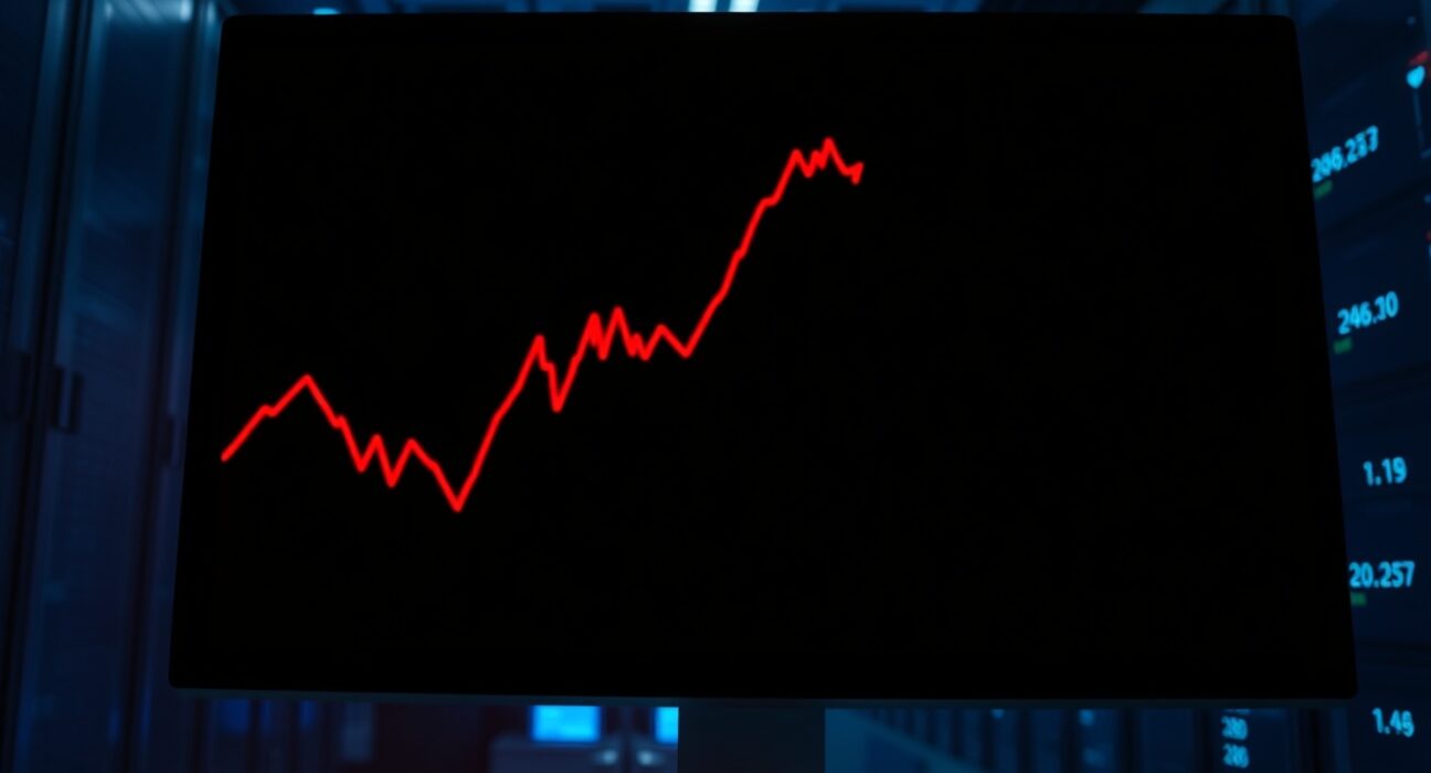 Cryptocurrency trading screen showing a sharp red decline line representing a sudden price crash.