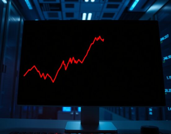Cryptocurrency trading screen showing a sharp red decline line representing a sudden price crash.