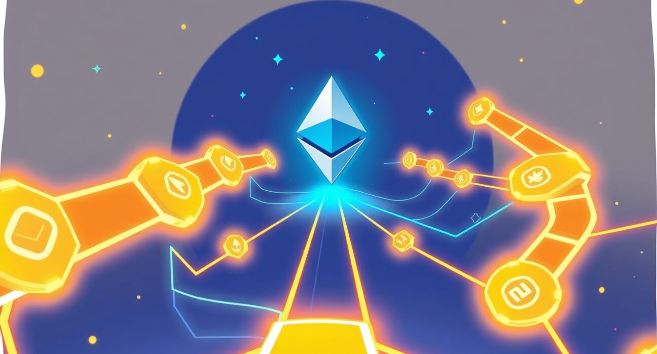 A cartoon illustration showing the secure, decentralized network architecture of the Taiko Alethia mainnet.