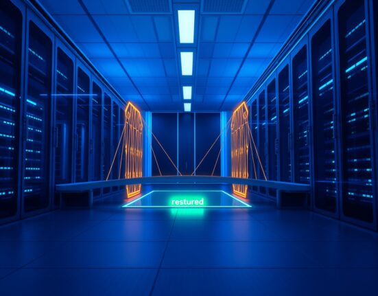 Digital bridge connecting two blockchain networks with a green restored indicator light