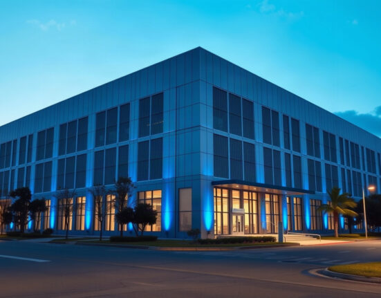 Exterior view of a semiconductor facility in Taiwan, representing AI-driven industrial growth.