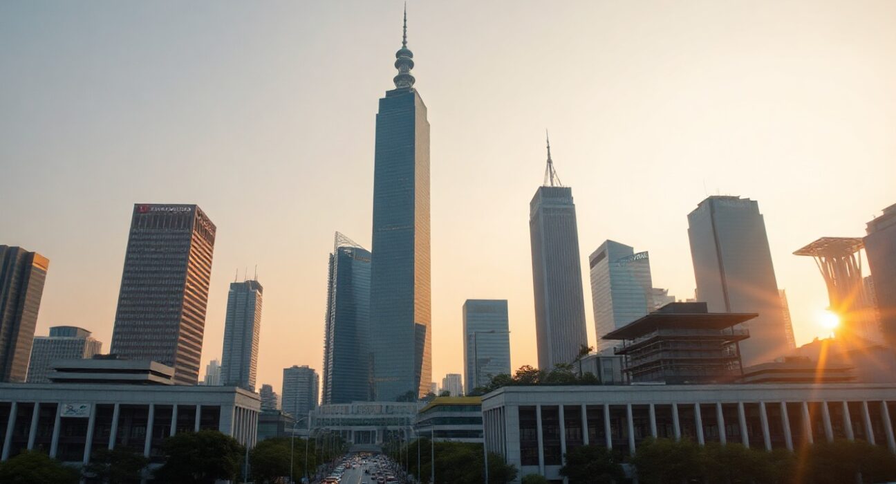 Taipei 101 skyline at dawn, symbolizing Taiwan's economic strength and growth.