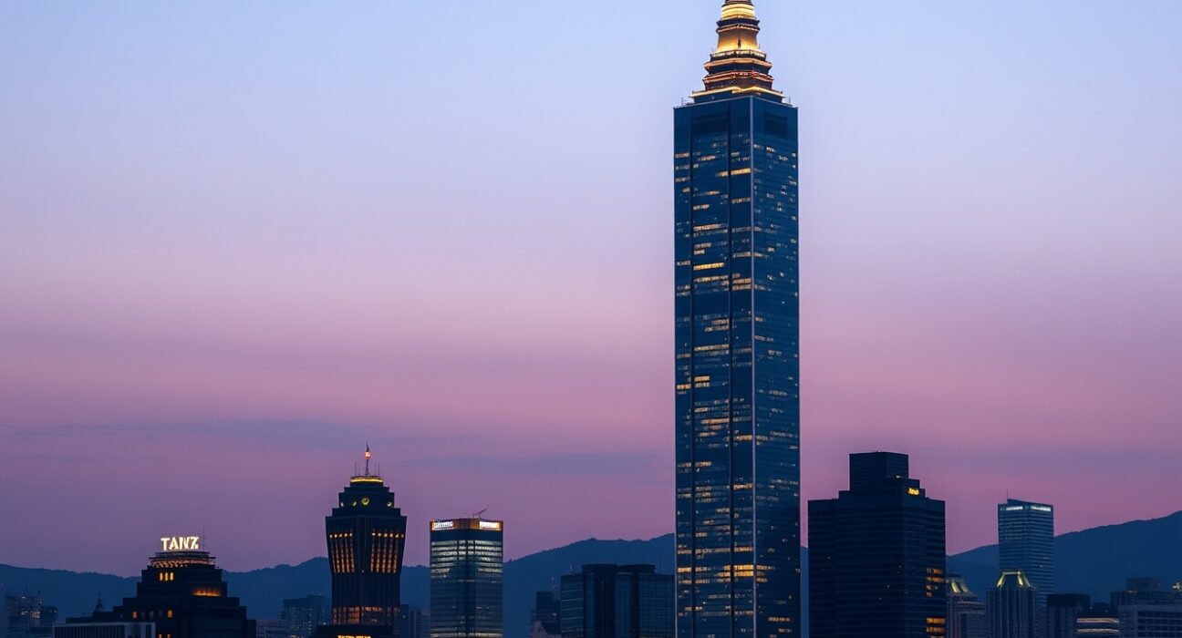 Taiwan economy analysis showing Taipei skyline facing energy infrastructure challenges and economic stability concerns