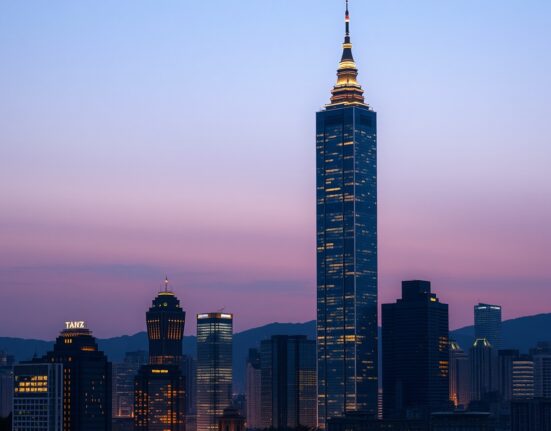 Taiwan economy analysis showing Taipei skyline facing energy infrastructure challenges and economic stability concerns