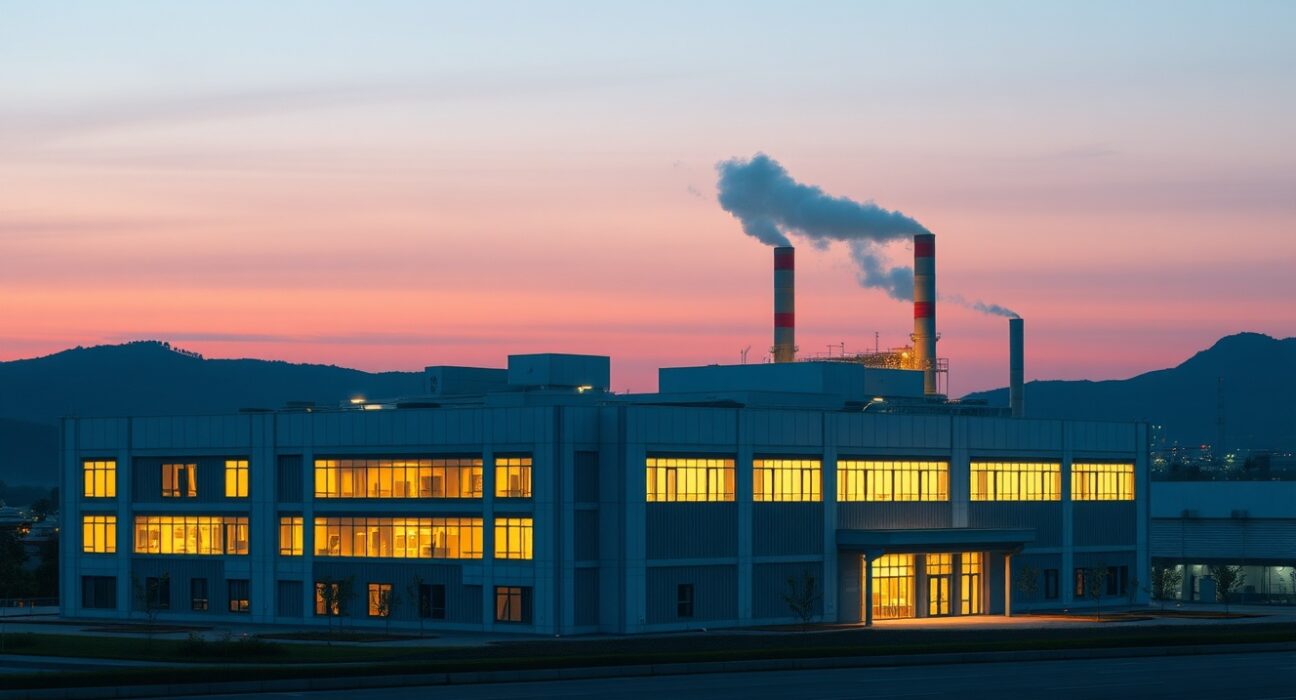 Taiwan semiconductor factory at dusk illustrating industrial energy consumption and economic analysis.