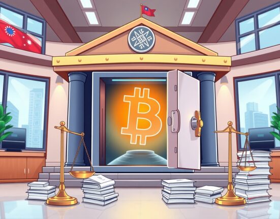 Taiwan's Ministry of Justice holding seized Bitcoin in secure government evidence storage with digital asset management visualization