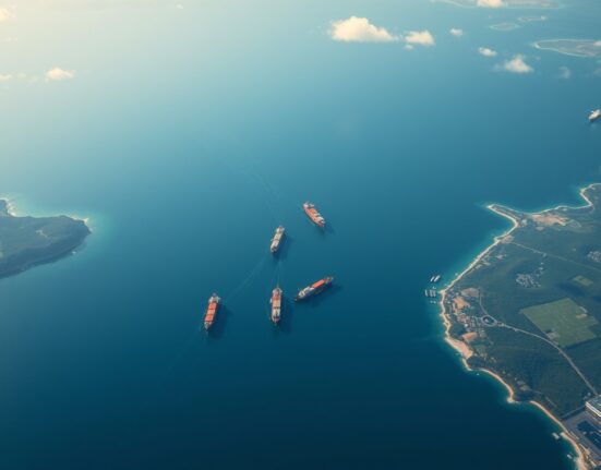 Aerial view of Taiwan Strait showing geopolitical risks and shipping lanes affecting currency markets