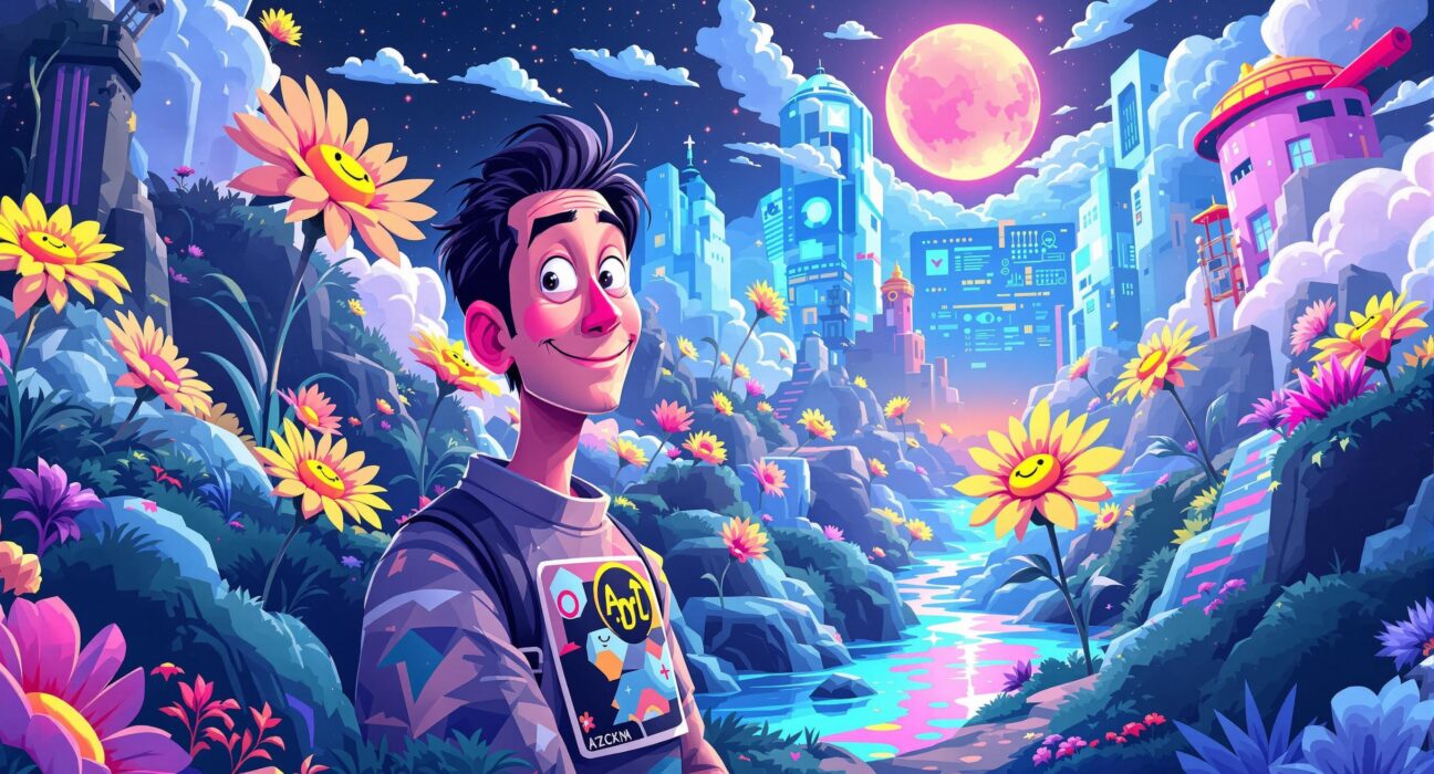 A cartoon illustration symbolizing Takashi Murakami NFTs launching on Base, representing a new era of digital art collectibles.