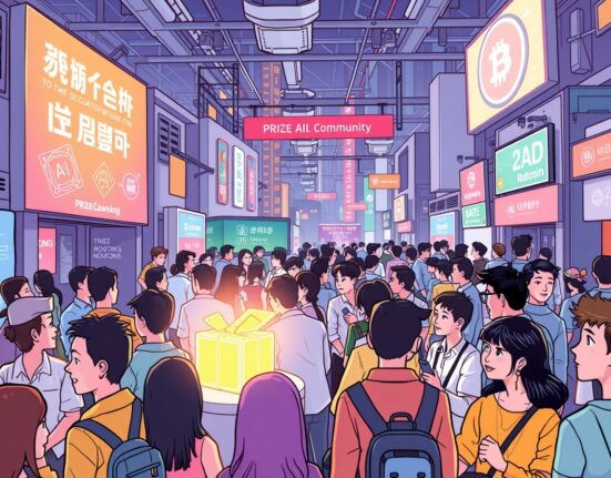 A lively cartoon illustration depicting the Talus Network community event in Seoul, highlighting engagement and innovation.