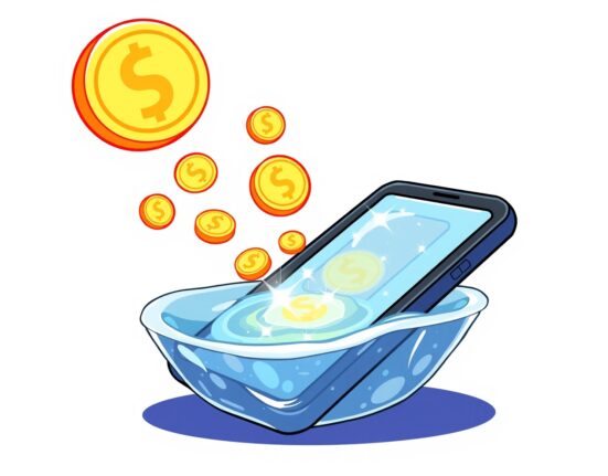 A smartphone generating stablecoin yield by connecting to a DeFi protocol, illustrating passive crypto income.