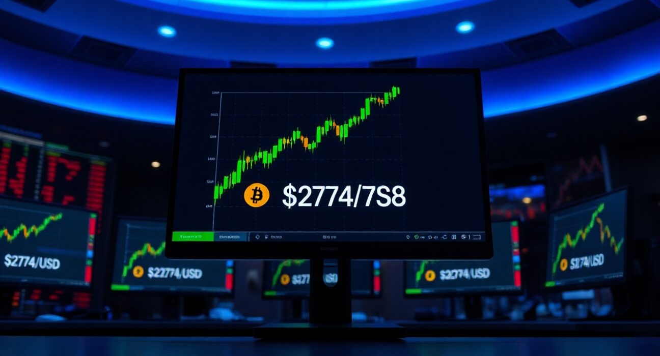 Trading screen showing TAO price surge to $274.78 with green candlestick chart
