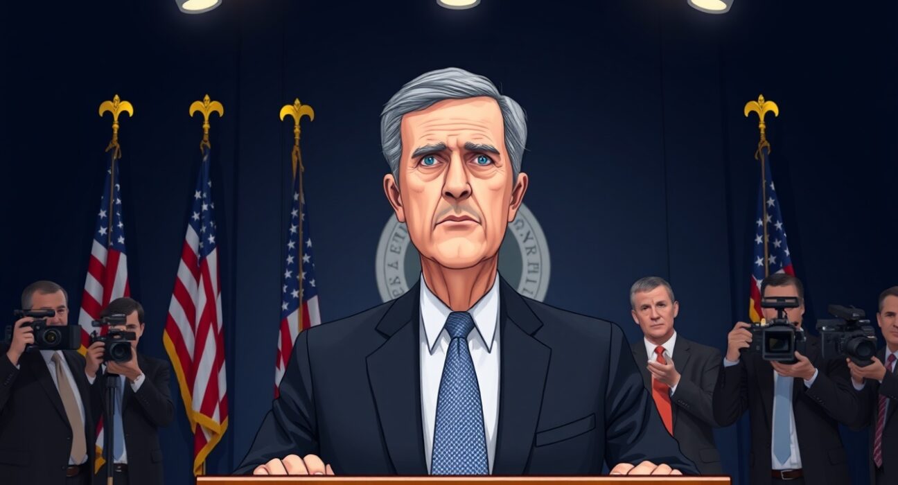 Federal Reserve Chair Jerome Powell at a press conference discussing tariff-driven inflation slowdown