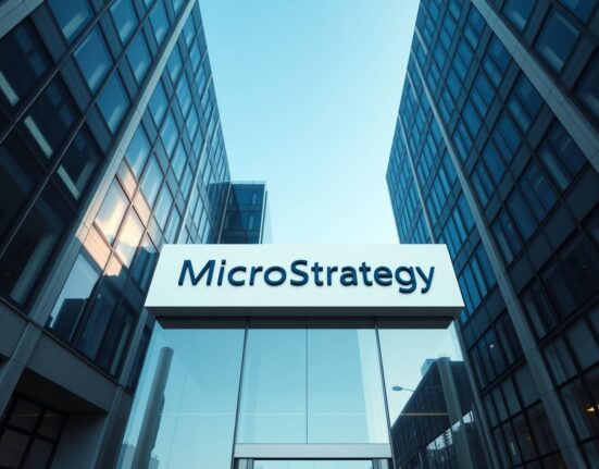 MicroStrategy corporate headquarters building exterior on a sunny day, representing the company's financial and Bitcoin strategy focus.