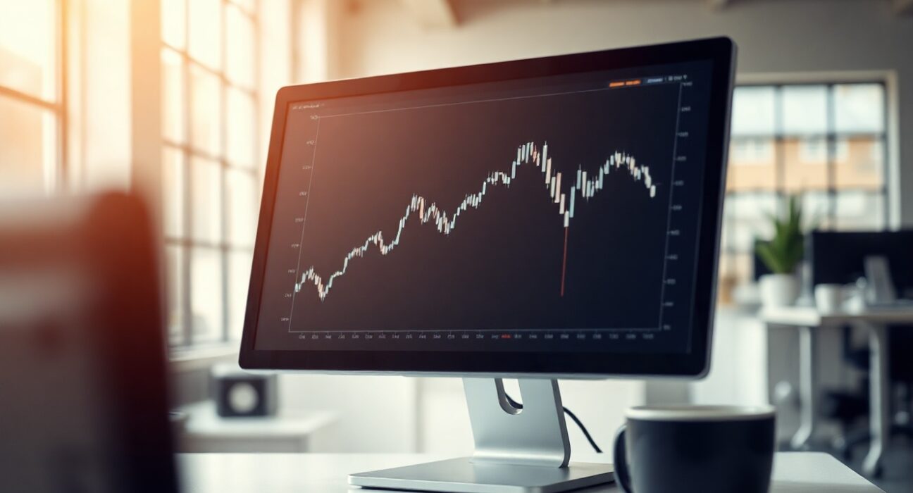 Financial chart on monitor showing downward trend, representing JOLTS job openings forecast