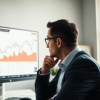 Analyst reviewing PCE inflation data charts on a computer monitor in a modern office.