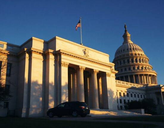Federal Reserve building in Washington, DC, with US Capitol in background, symbolizing inflation data and monetary policy.