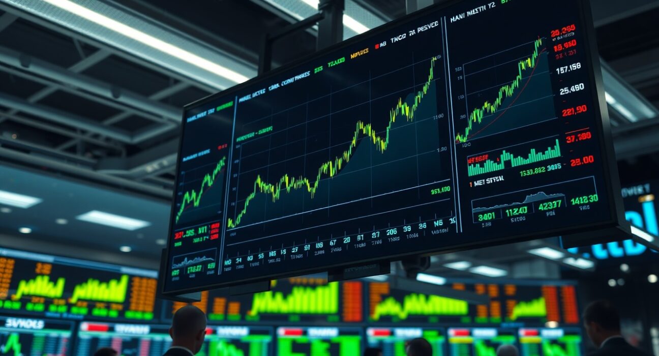 Upward trending stock charts on a trading screen symbolizing the tech earnings market rebound.