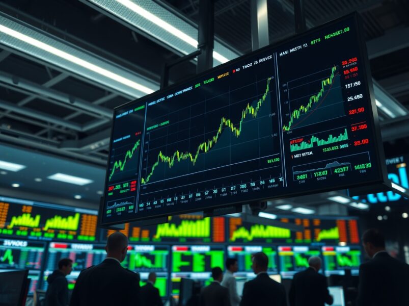 Upward trending stock charts on a trading screen symbolizing the tech earnings market rebound.