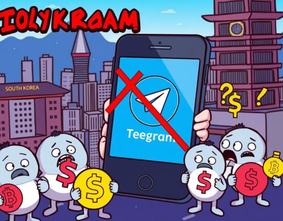 Illustration showing illegal crypto trading via Telegram being prohibited in South Korea