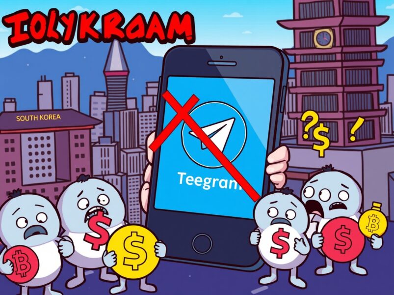Illustration showing illegal crypto trading via Telegram being prohibited in South Korea