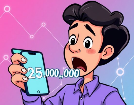 An astonished person reacting to a massive $25 million offer for a unique Telegram handle, symbolizing the immense value of digital assets on the blockchain.