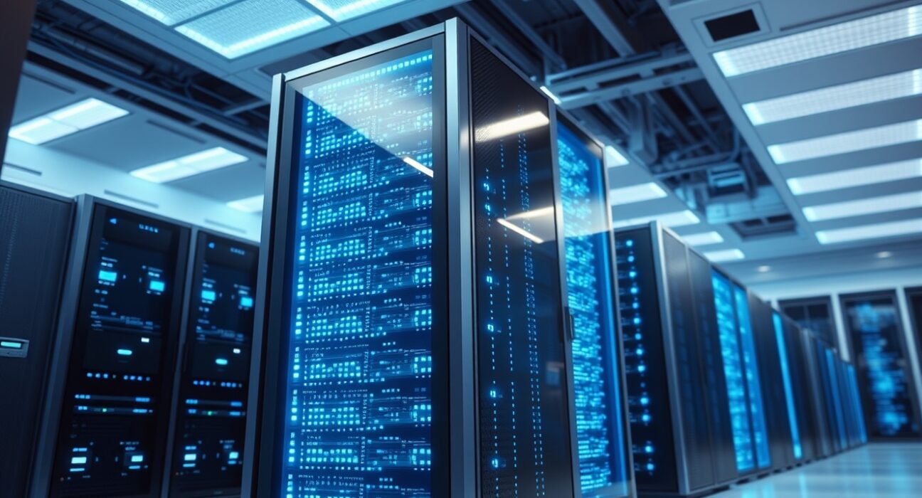 Telegram TON blockchain upgrade enabling high-speed data processing in a modern server center.