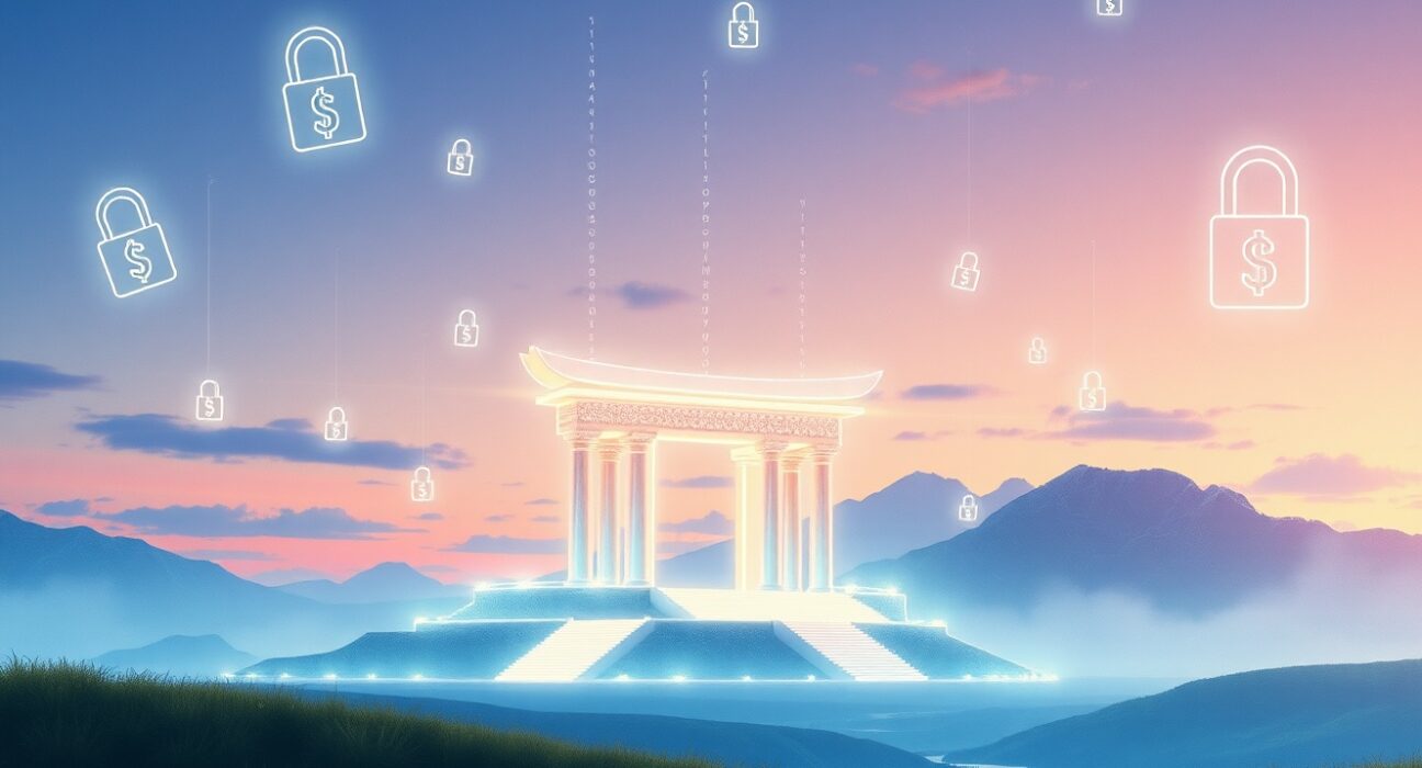 Temple Digital's new institutional crypto trading platform architecture visualized as a secure digital temple.