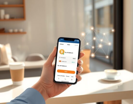 Smartphone showing food delivery app with stablecoin payment option, representing Tempo and DoorDash partnership for digital currency transactions.
