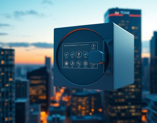 Secure digital vault interface representing Tempo's multi-sig smart accounts for institutional blockchain custody