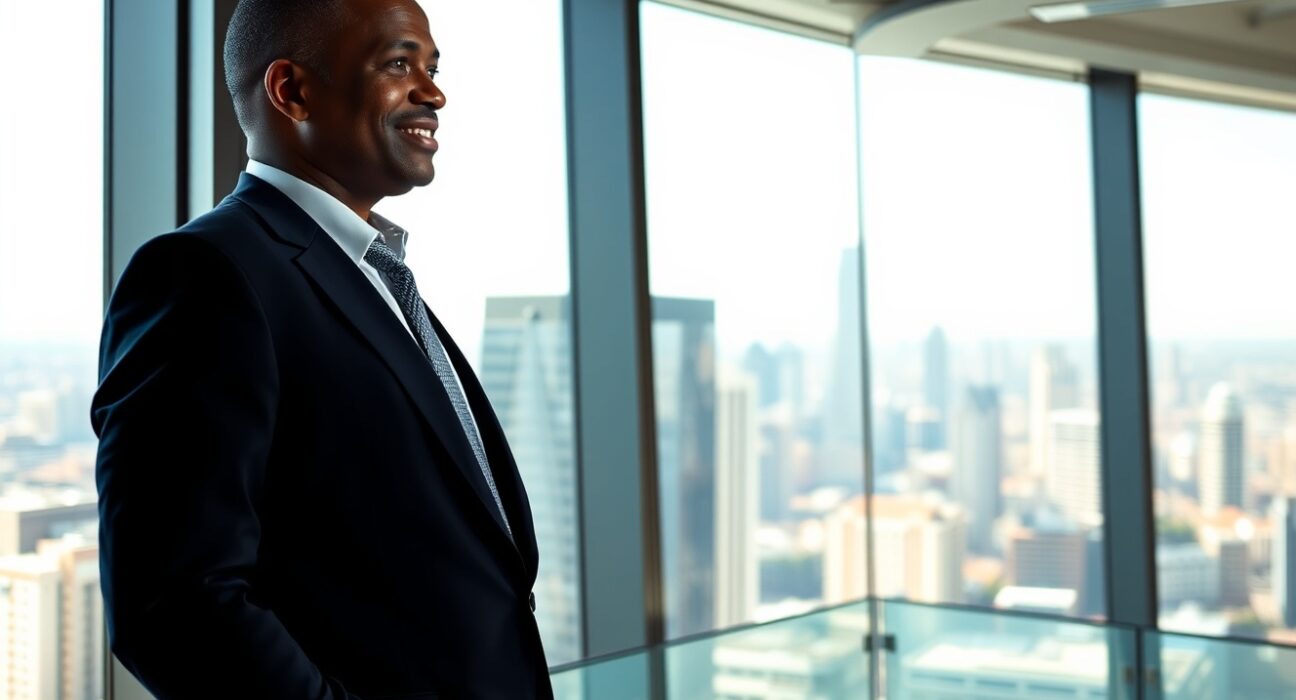Wilfred Obasi, new TenTrade Regional Director for Africa, in a modern office setting