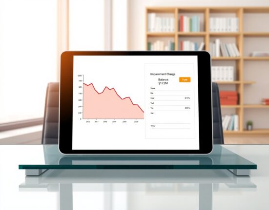 Tesla's $173 million Bitcoin impairment charge shown on a financial chart and balance sheet.