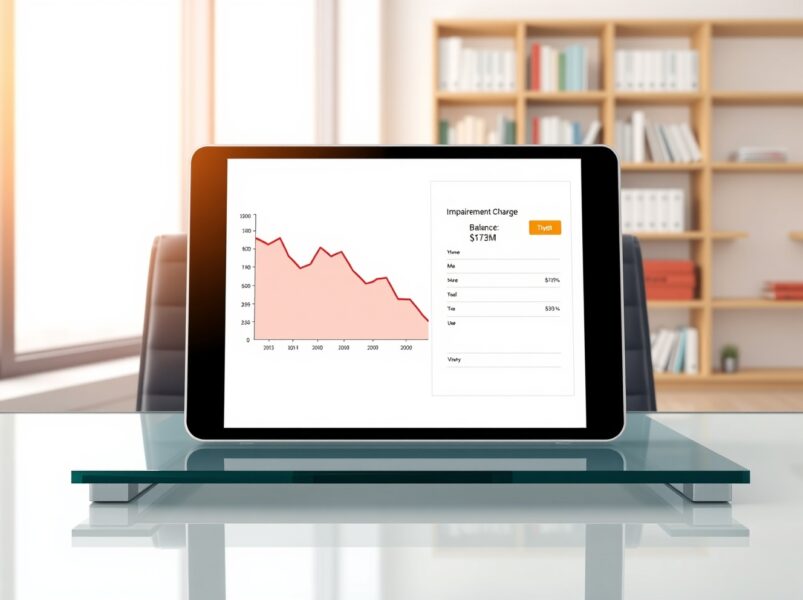 Tesla's $173 million Bitcoin impairment charge shown on a financial chart and balance sheet.