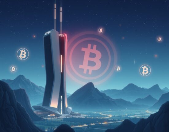 Visualization of Tesla-SpaceX merger creating a major corporate Bitcoin treasury holder.