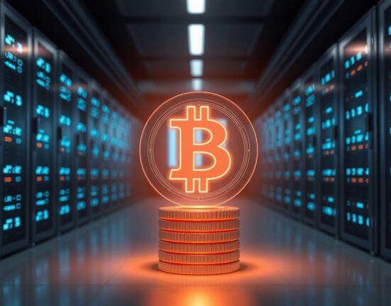 Tether's strategic Bitcoin reserve accumulation visualized as digital assets in a secure vault.