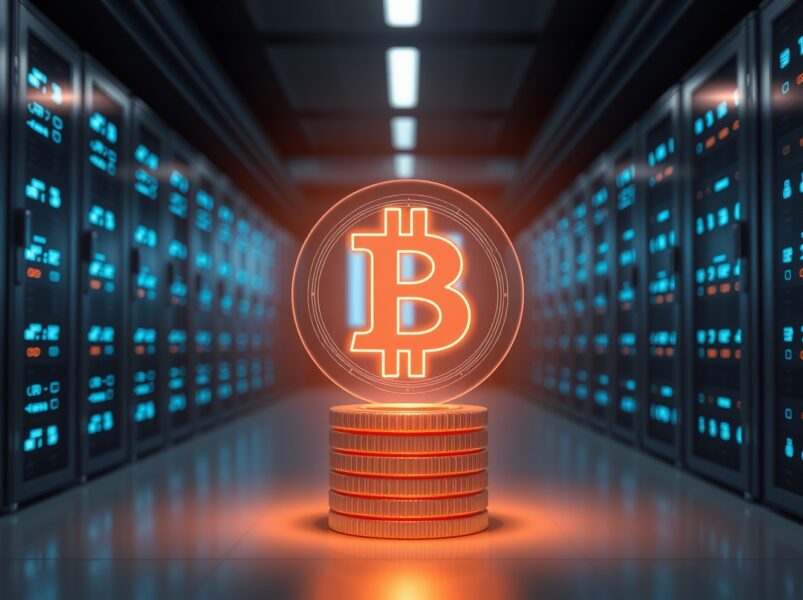 Tether's strategic Bitcoin reserve accumulation visualized as digital assets in a secure vault.