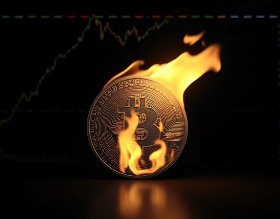 Tether USDT token being burned in a controlled flame, representing supply reduction