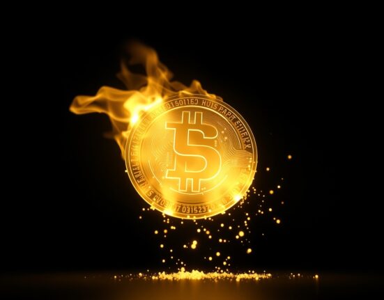 Digital representation of a USDT stablecoin token being consumed by flames, symbolizing a significant token burn event.
