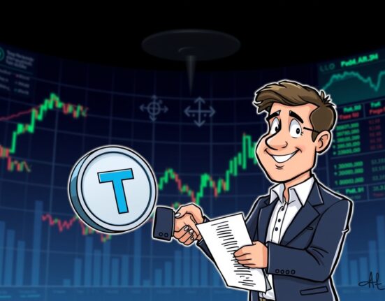 Cartoon illustration of Benjamin Habbel joining Tether as the new Tether CBO, symbolizing strategic growth in the stablecoin market.