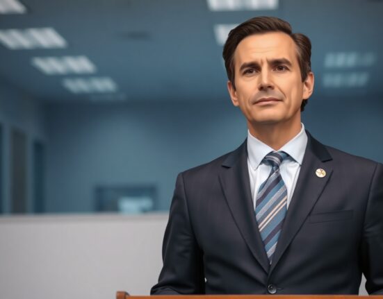 Tether CEO Paolo Ardoino speaking at a press conference, denying blockchain development plans.