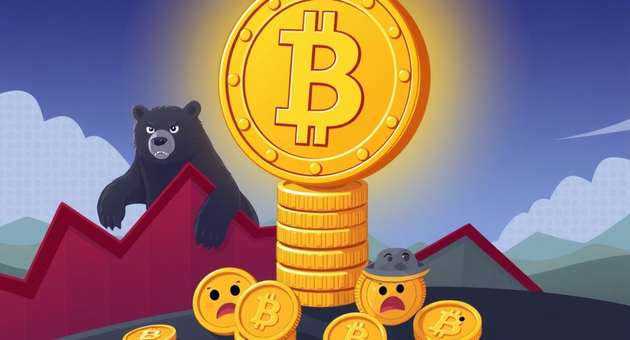 Tether dominance illustrated as large stablecoin overshadowing falling cryptocurrency market