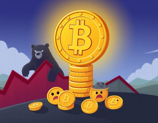 Tether dominance illustrated as large stablecoin overshadowing falling cryptocurrency market